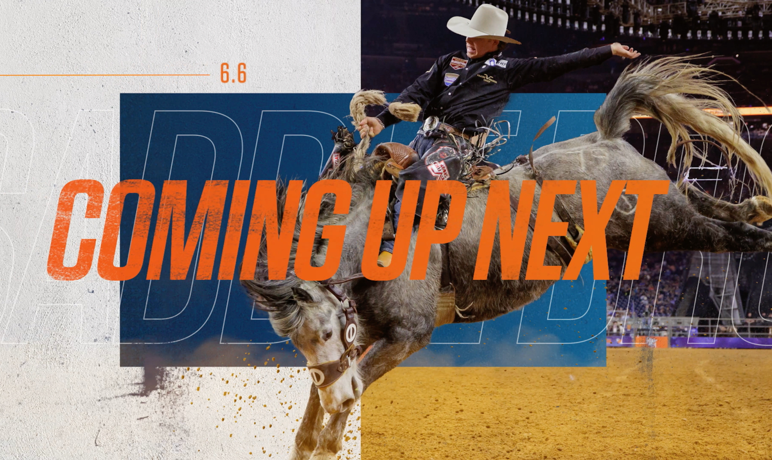 Cowboy on bucking horse with graphics text 