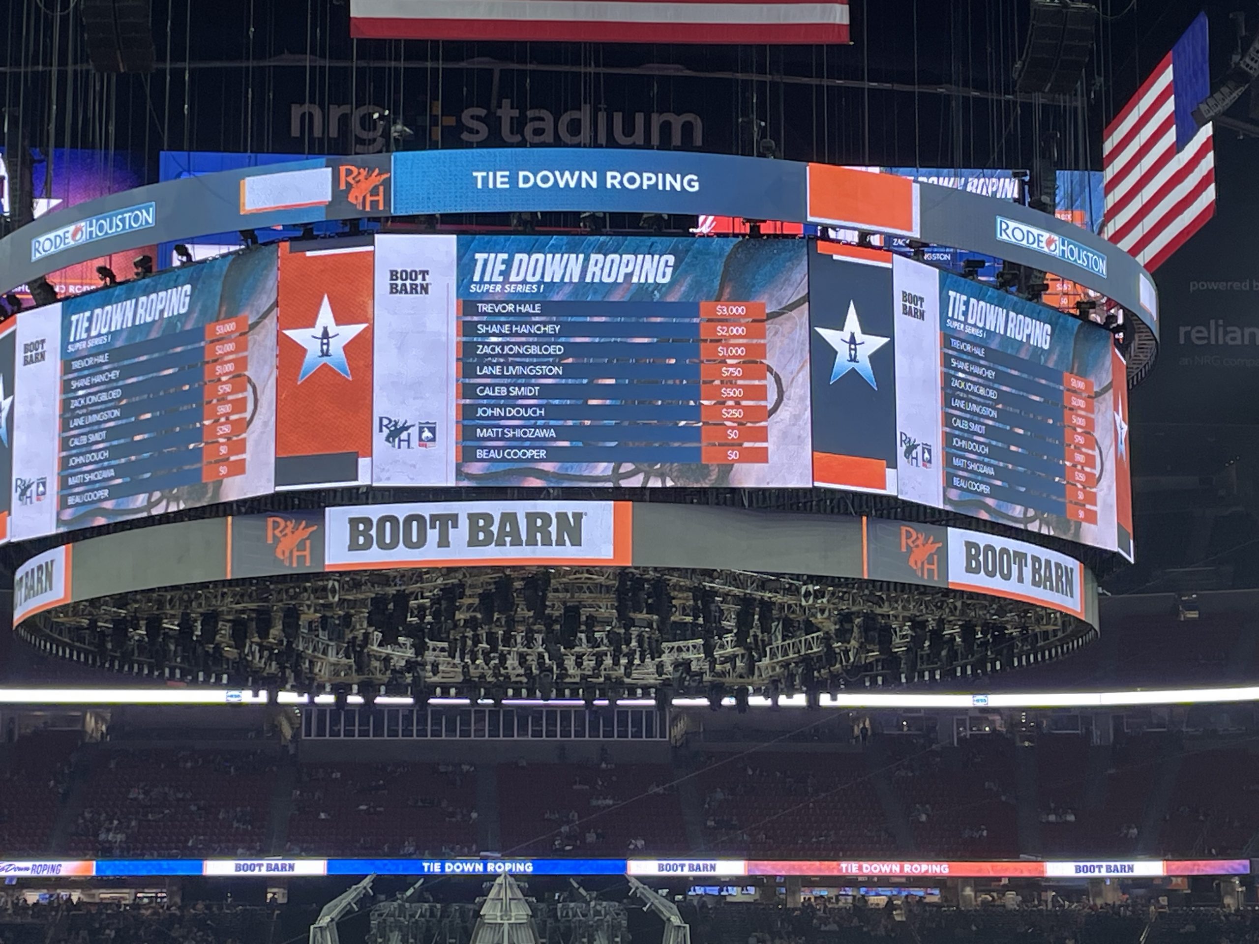 Arena scoreboard displaying 