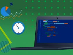 animated computer, clock, graph