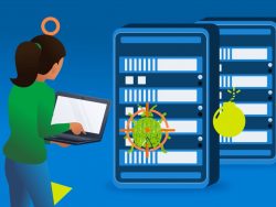 animated woman with computer, targeting software