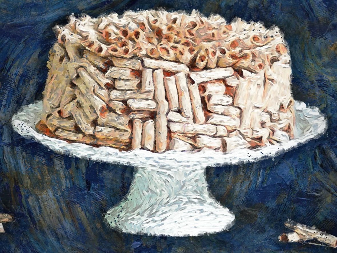 Dessert Gallery concorde cake remade in the style of Vincent Van Gogh with graphics