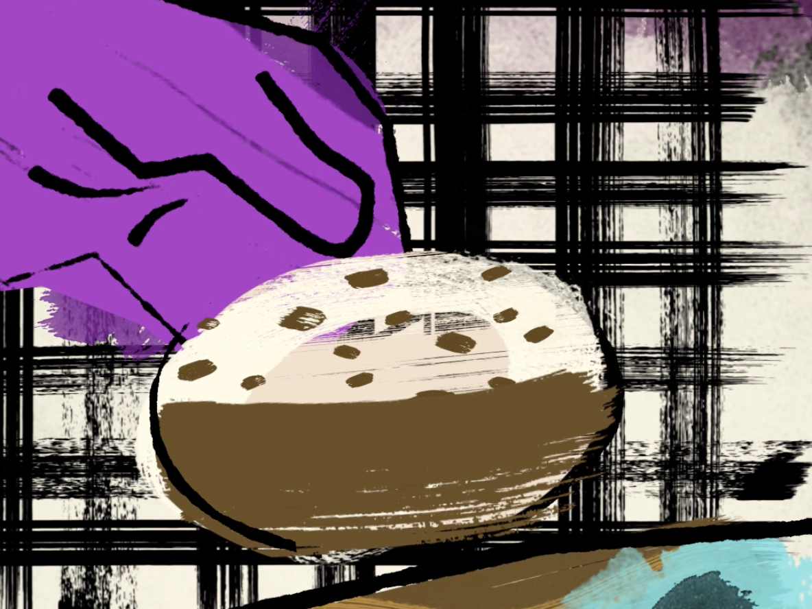 chocolate dunked cookies remade in the art style of Pablo Picasso with graphics