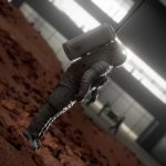 3D astronaut floating in Lunar Mars Facility