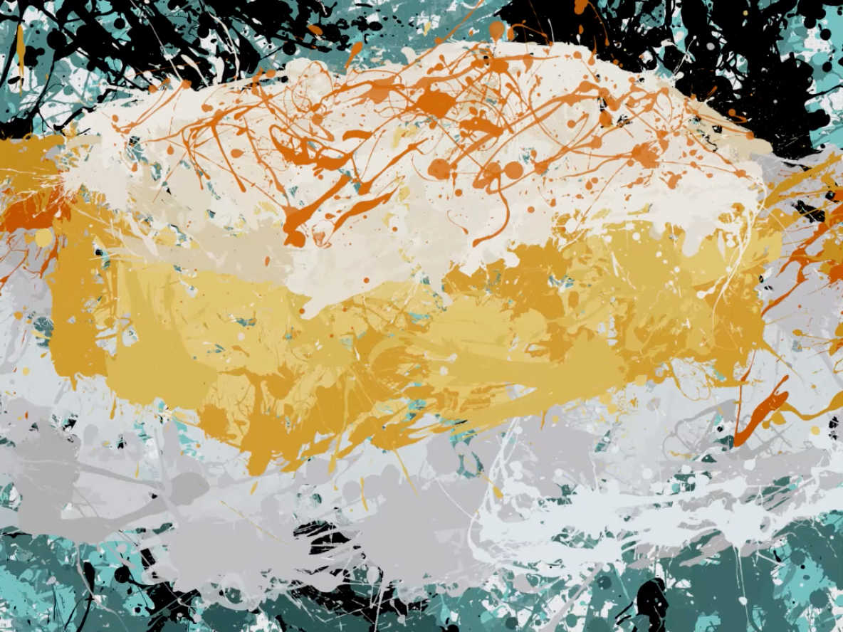 Dessert Gallery tres leches cake remade in art style of Jackson Pollock with graphics