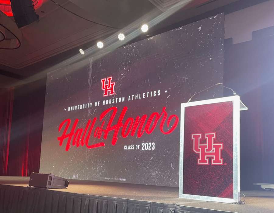 2023 UH Hall of Honor theme graphic on stage