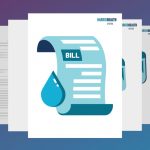 Illustration of a medical bill from Harris Health System with a water droplet icon, indicating healthcare billing documents.