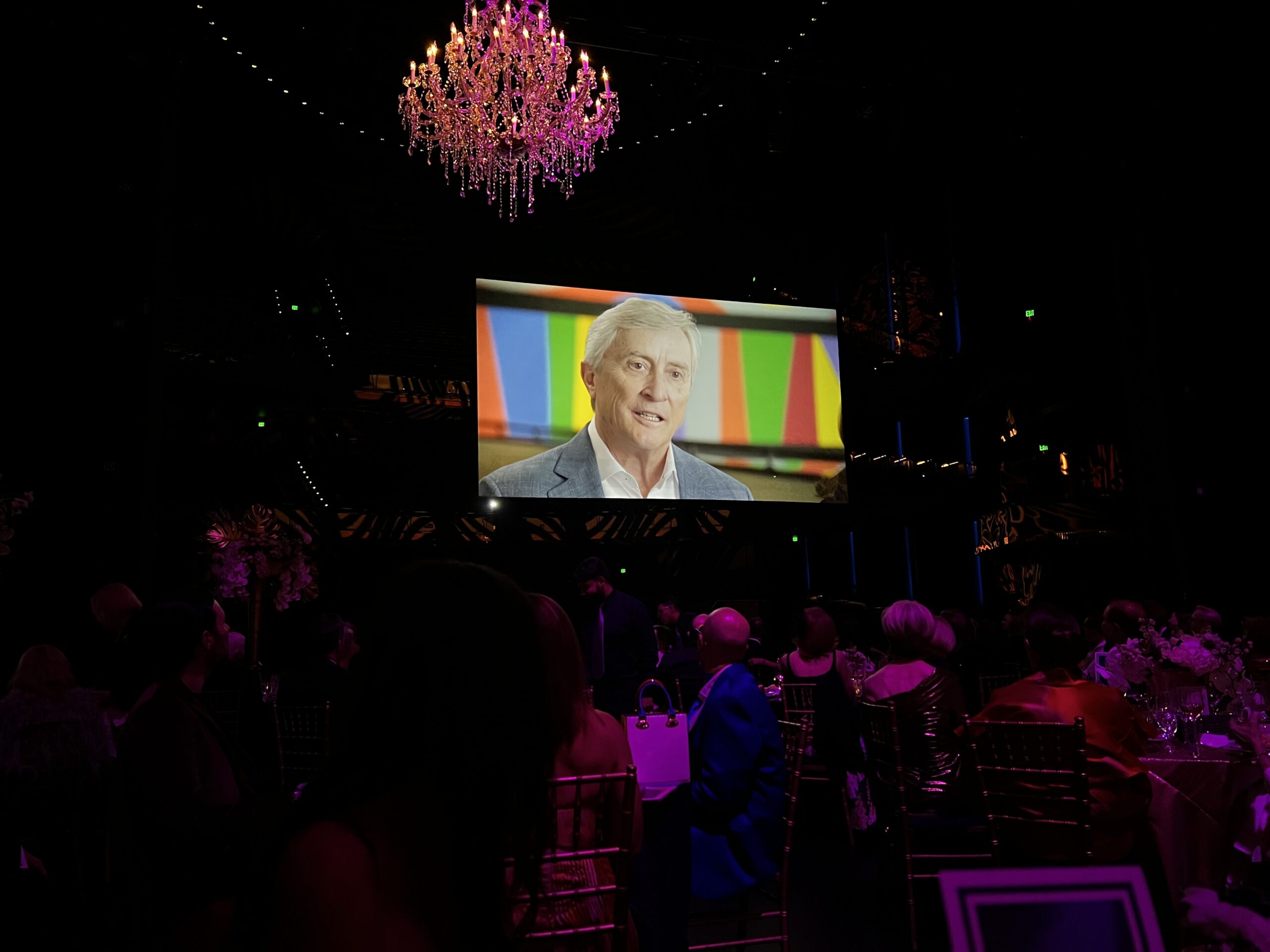 Large screen presentation during the Hobby Center “Raise the Curtain” Gala featuring video storytelling produced by VISION Production Group.